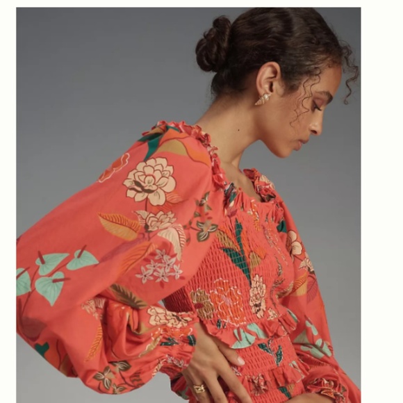 NWT Farm Rio x Anthropologie Smocked Ruffle Mini Dress SIZE M - Picture 2 of 4